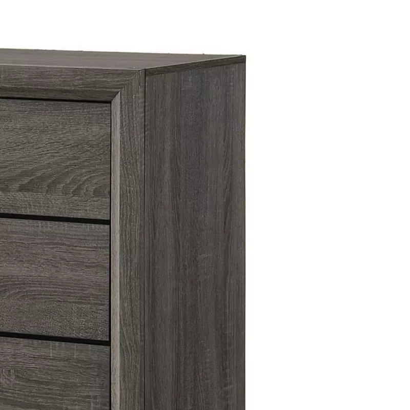 5 Drawer Transitional Chest with Chamfered Feet and Curved Handles， Gray