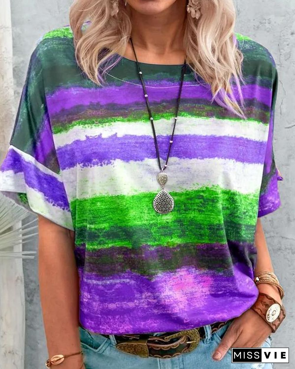 Contrast Watercolor Striped T-shirt