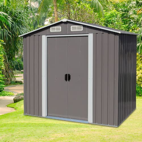 Kinbor 6' x 4' Outdoor Steel Storage Shed Grey with Sliding Door