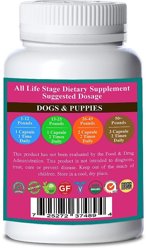 Natura Petz Organics Yeast Release Max Turkey Flavored Capsules Digestive Supplement for Dogs， 90 count