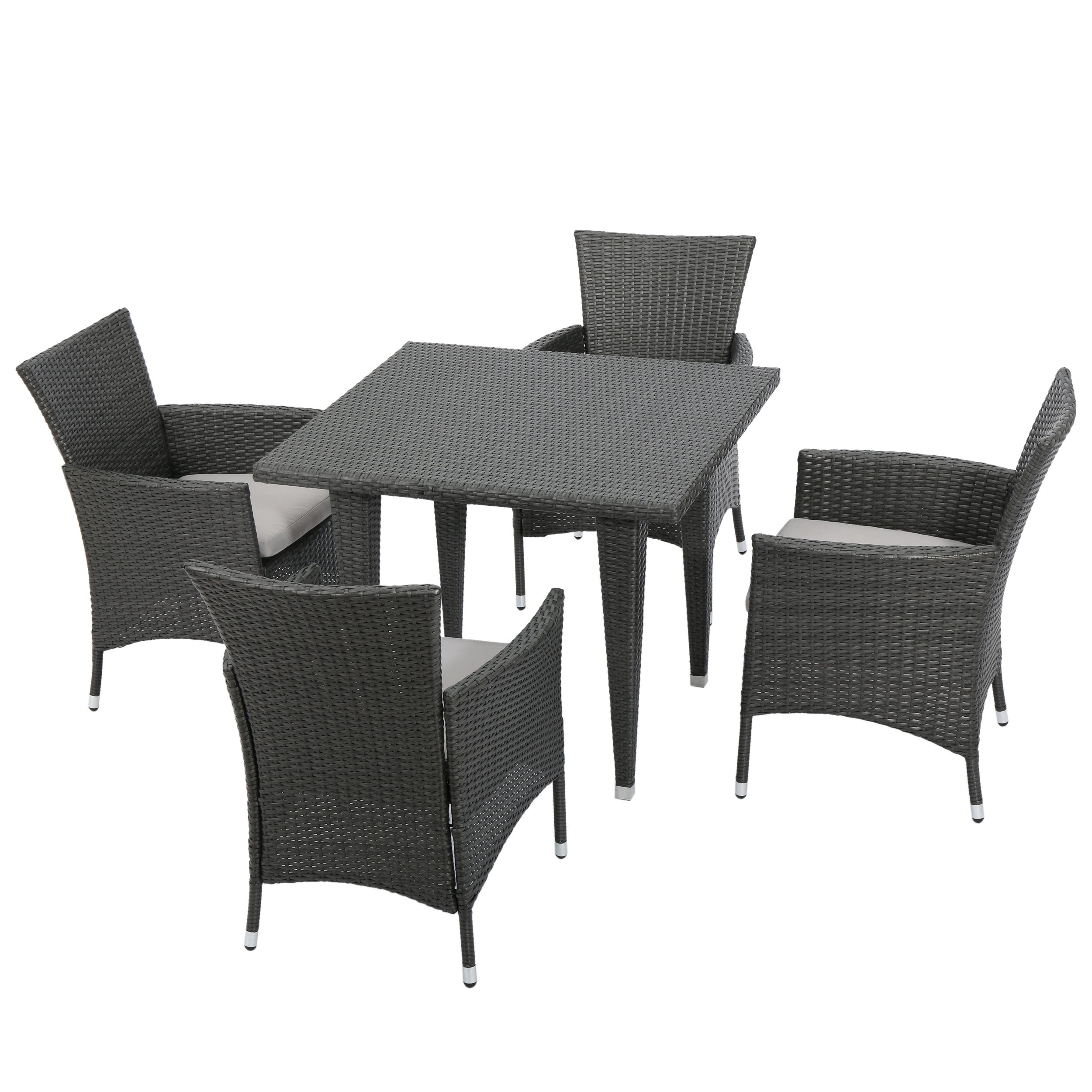 Brynhild Outdoor 5-Piece Gray Wicker Dining Set with Gray Cushions