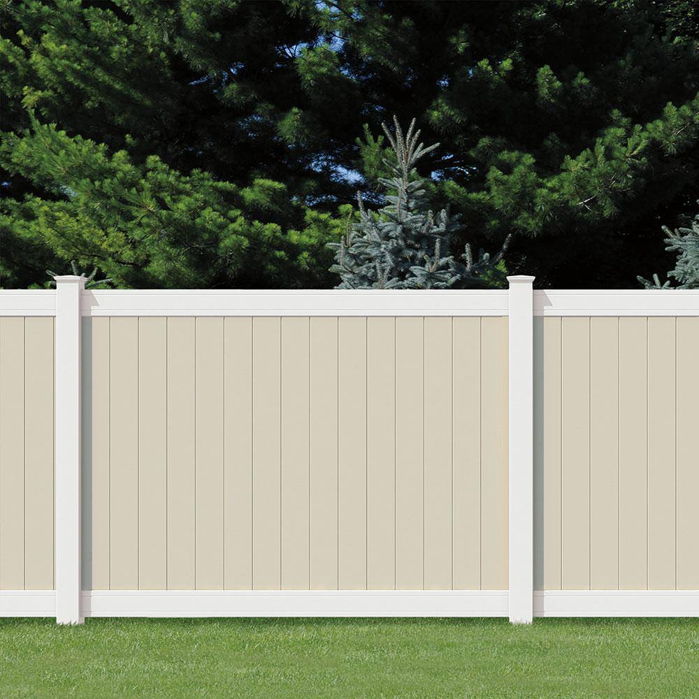 Veranda Pro-Series 6 ft. H x 8 ft. W WhiteTan Vinyl Woodbridge Privacy Unassembled Fence Panel 144729