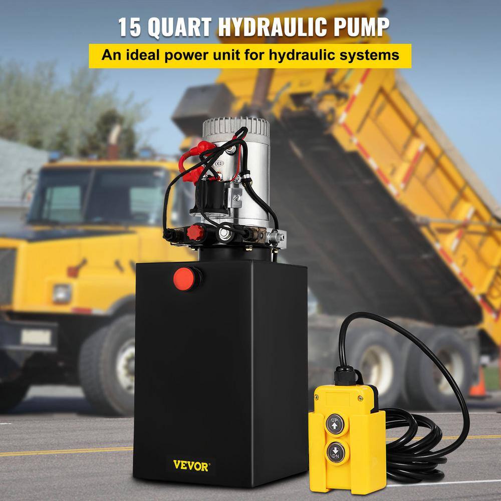 VEVOR 15 qt. 12-Volt Hydraulic Power Pump Unit Electric Dump Trailer Pump with Metal Reservoir for Car Lifting 15LCZYYBTXSZY0001V0