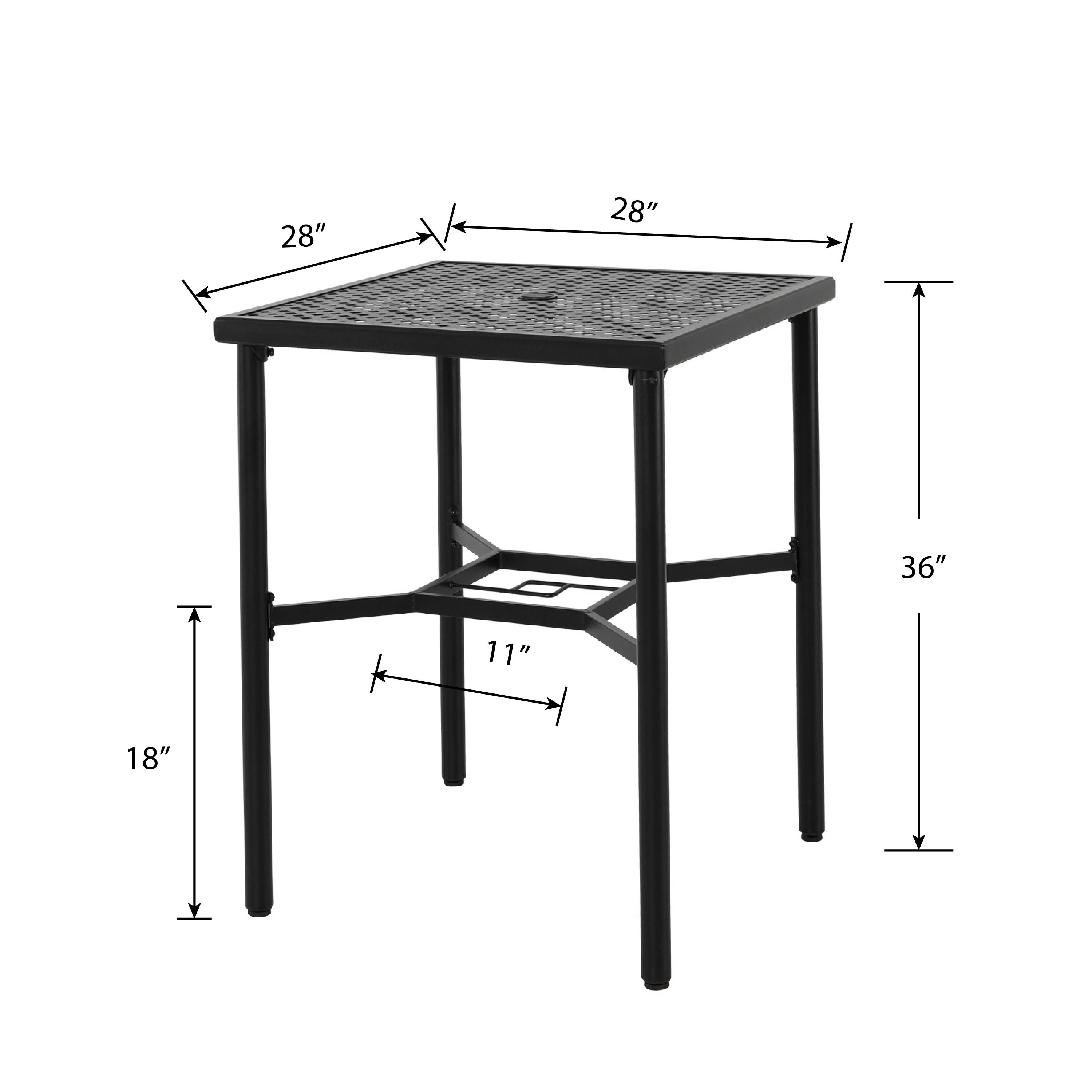 Nuu Garden 28 inch Patio Bar Table with Umbrella Hole, Steel Metal Frame Bar Height Bistro Table, Outdoor Bar Table for Garden, Backyard, Patio and Poolside, Black