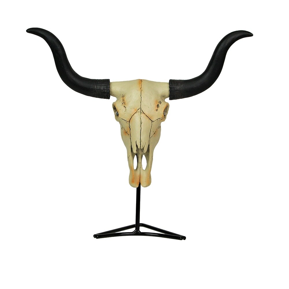 Zeckos Longhorn Steer Skull Resin Table Or Wall Statue With Stand   13.75 X 15 X 3.5 inches