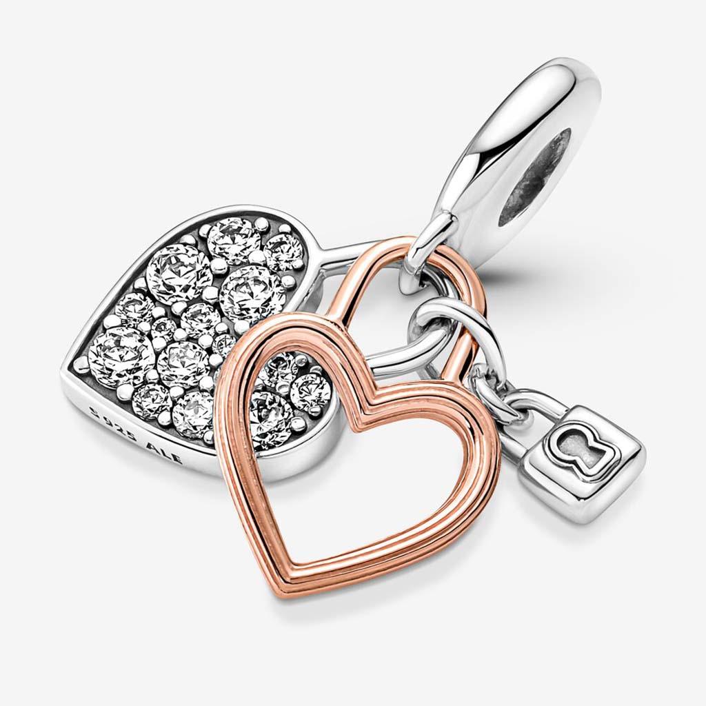 PANDORA  Heart Padlock Double Dangle Charm