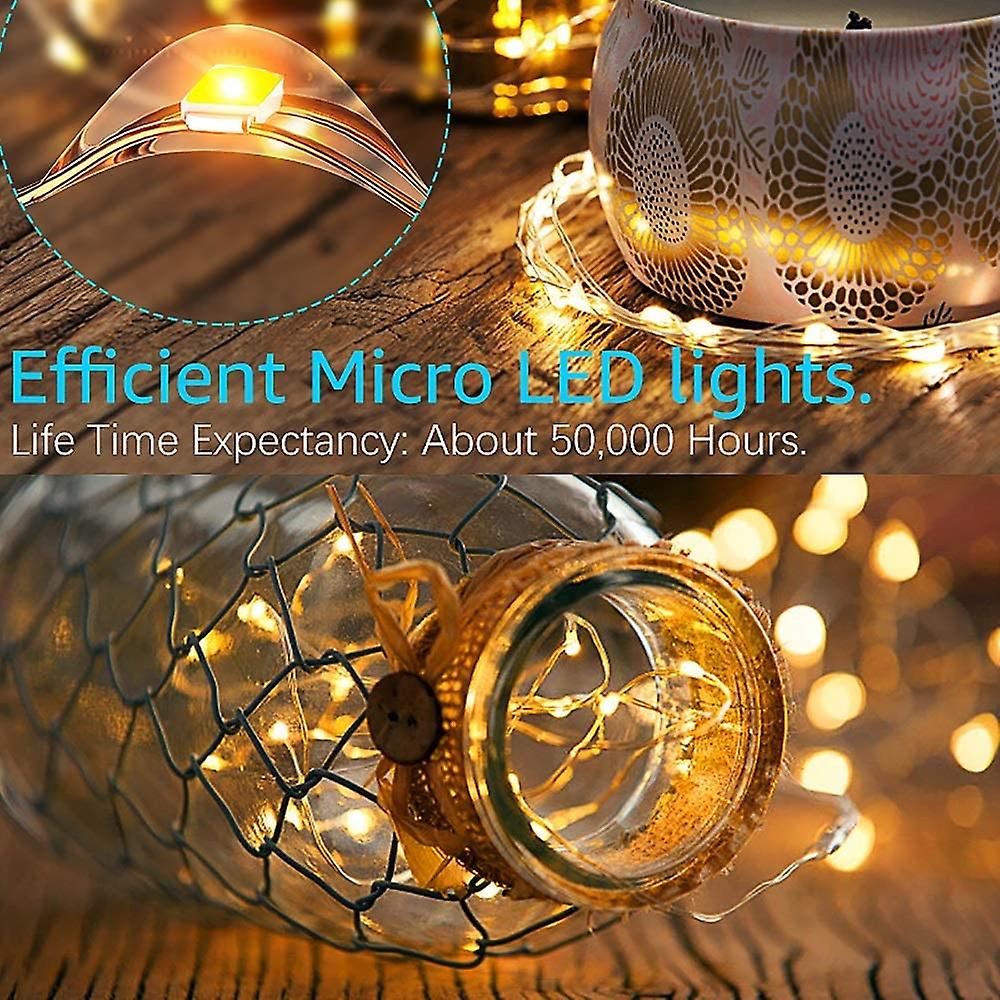 8pcs 5m 50led String Fairy Lights Battery Operated Warm White， Flexible Copper Wire Waterproof Starry Lights For Romantic Lightsfun Bedroom Curtain Fe