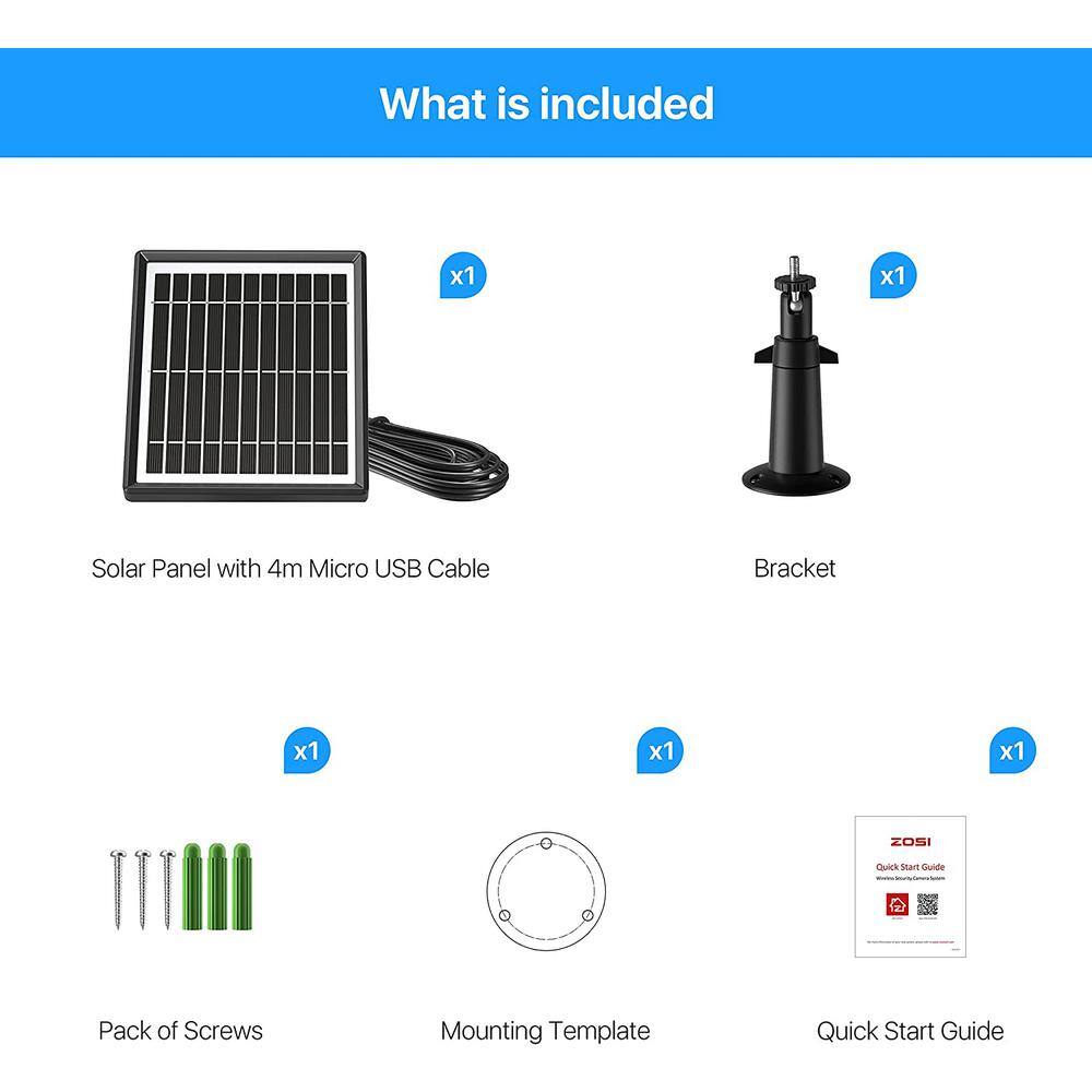 ZOSI Solar Panels for C1 Wireless 1080p Security Camera (Model: IPC-6962M-WIPC-6962M-B) ZSS-SP2