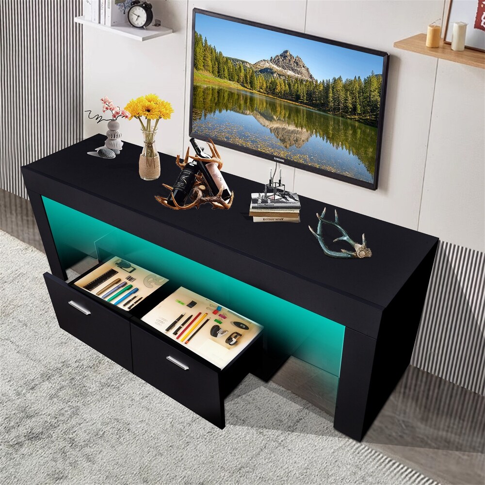 LED TV Stand Entertainment Centers for Up to 75 inch TV with Open Shelf and Drawers