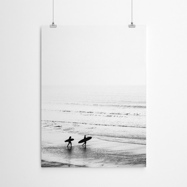 Americanflat Coastal Black White Surfing By Tanya Shumkina Poster