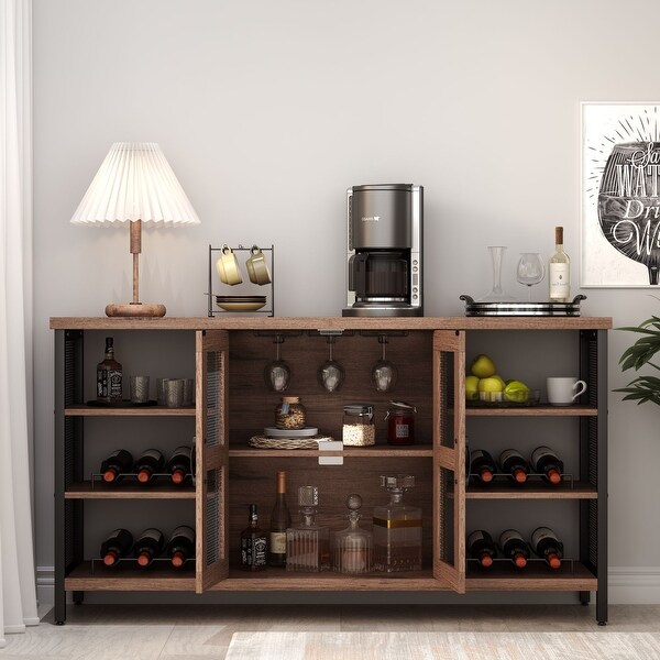 Wine Bar Cabinet with Storage for Liquor and Glasses