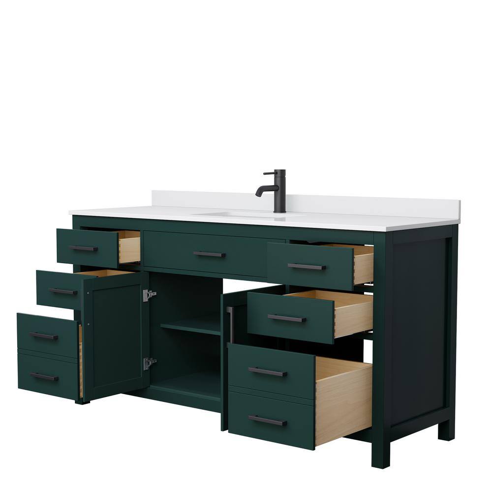 Wyndham Collection Beckett 66 in. W x 22 in. D x 35 in. H Single Sink Bathroom Vanity in Green with White Cultured Marble Top WCG242466SGKWCUNSMXX