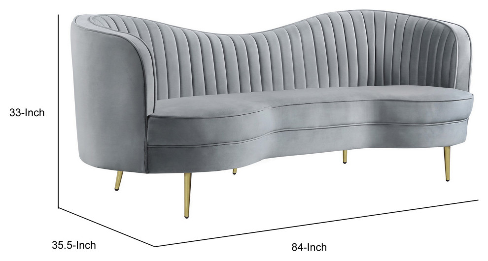 Benzara BM286330 Modern Sofa  Curved Kidney Shape  Channel Tufted  Gray  Gold   Midcentury   Sofas   by Uber Bazaar  Houzz