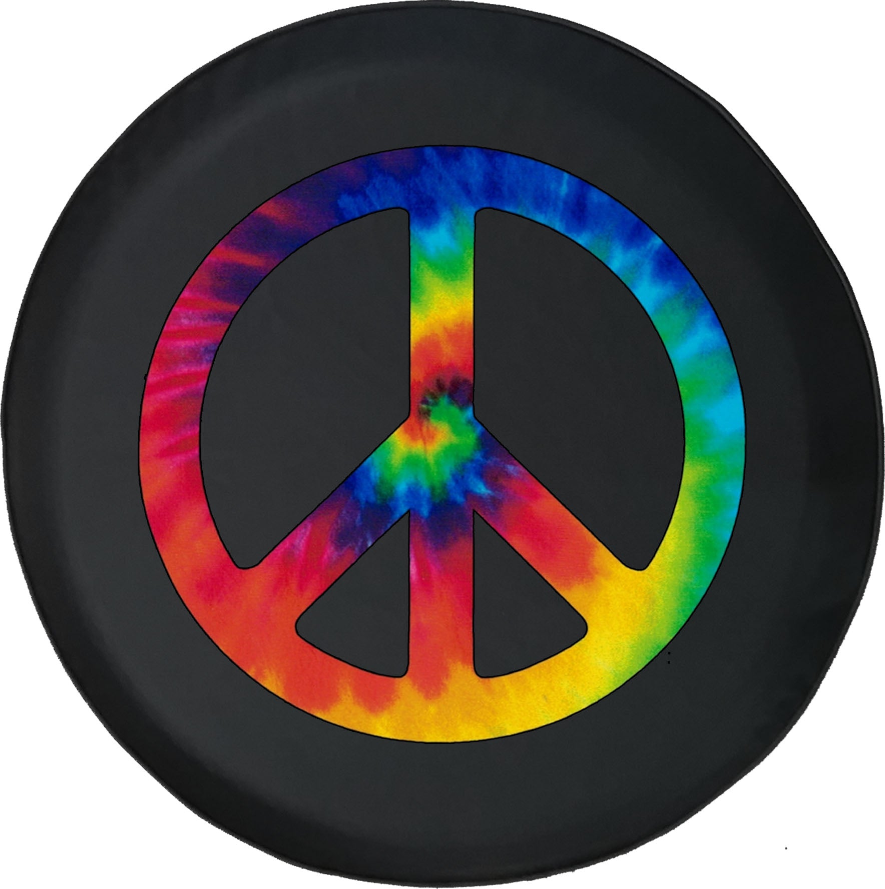 Black Tire Covers - Tire Accessories for Campers， SUVs， Trailers， Trucks， RVs and More | Tie Dye Peace Sign Hippie Black 28 Inch