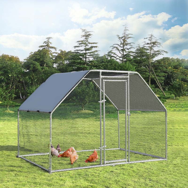 9.5' x 6.5' x 6' Galvanized Metal Large Walk-in Chicken Coop Cage Runs Hen House with Cover & Lockable Door