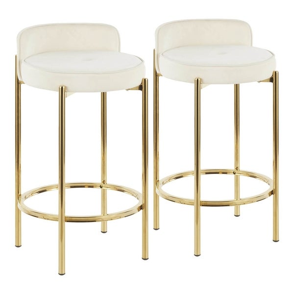 Lumisource Chloe Counter Stool Gold Metal and White Velvet - Set of 2 - 17