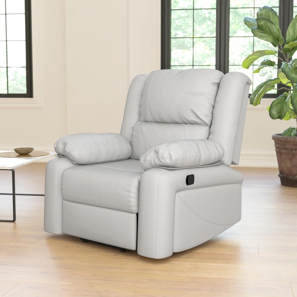 Comfortable Recliner  Faux Leather Seat With Pillow Back  ampPlush Arms  Cream   Contemporary   Recliner Chairs   by Decor Love  Houzz