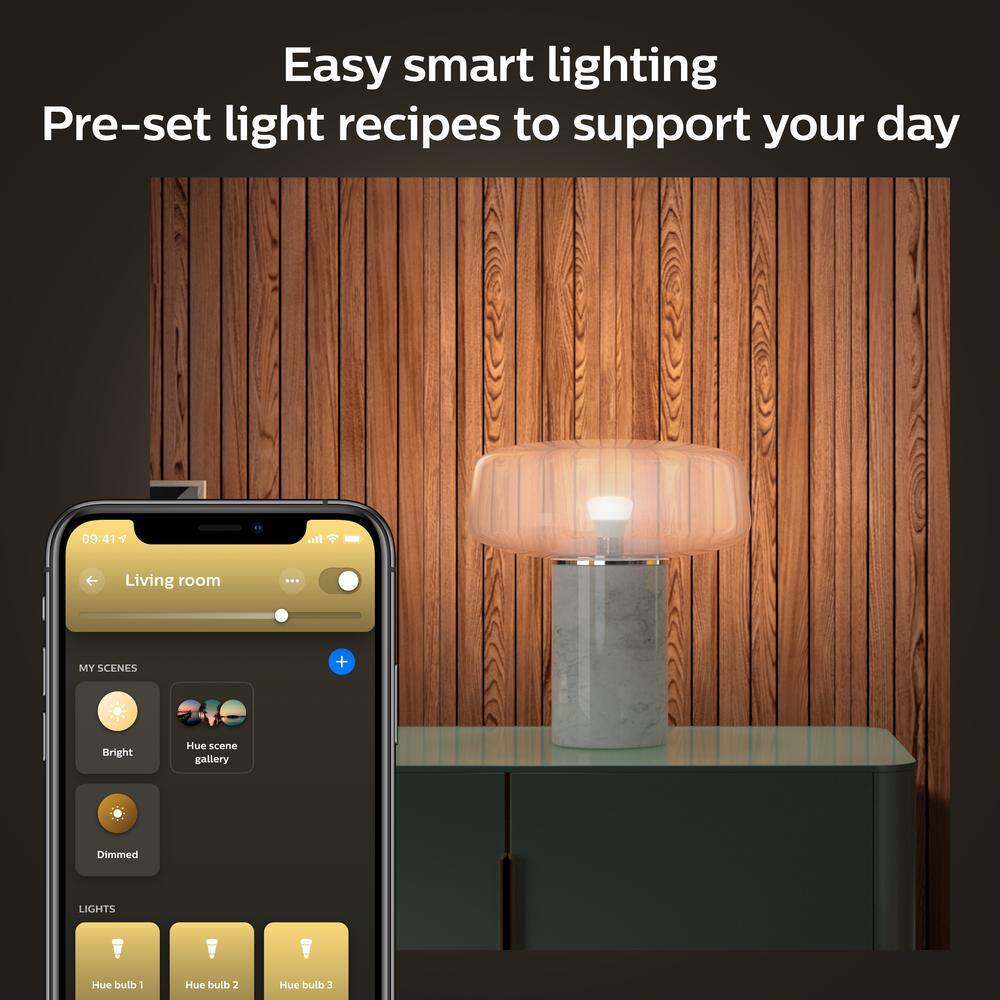 Philips Hue 75-Watt Equivalent A19 Smart LED Soft White (2700K) Light Bulb with Bluetooth (1-Pack) 563007