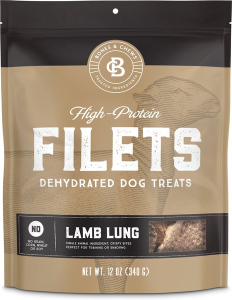 Bones and Chews All-Natural Lamb Lung Filets Dehydrated Dog Treats