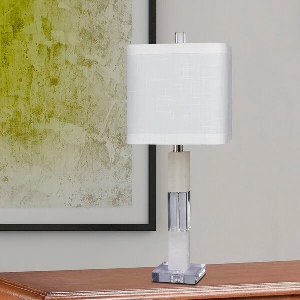 Fangio Lighting's 5152 26 in. Stacked Block Table Lamp in a Clear Crystal and Snow Marble Finish