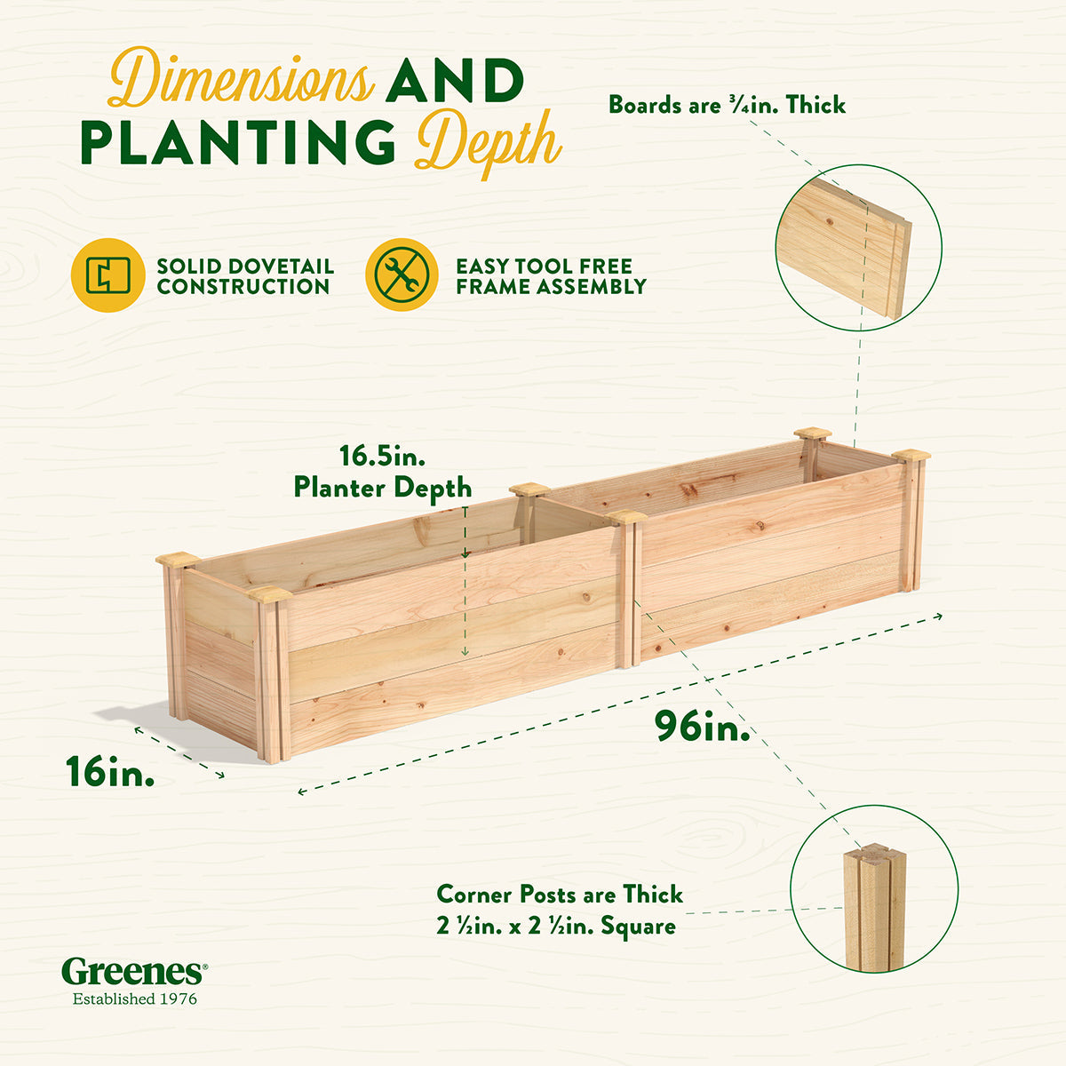 Greenes Fence 96" x 16" x 16.5" Brown Wood Raised Garden Kit