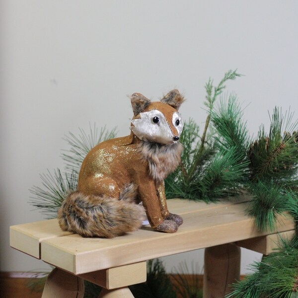 10.25 Plush Brown Sitting Fox Figure Animal Decoration