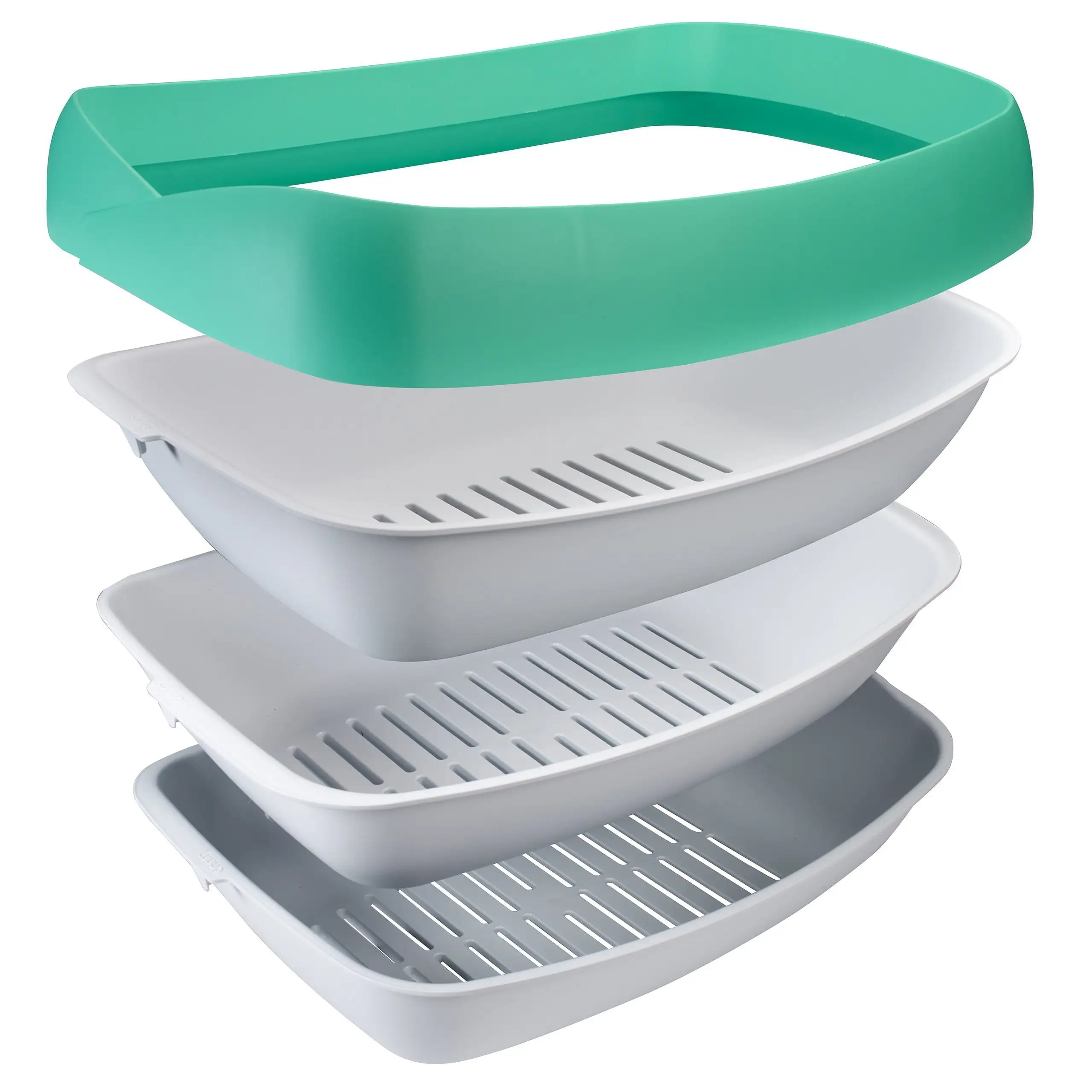 Luuup Litter Box - 3 Sifting Tray Cat Litter Box- Easy to Clean with Non-Stick Coating - Stylish， High-Sided Design with Spill Guard (15.4