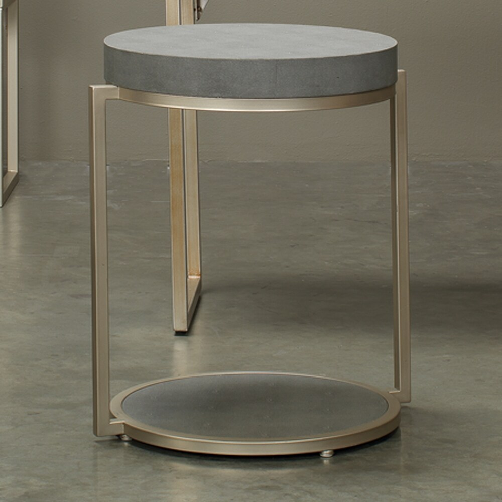 Alden Décor Cleo Faux Shagreen Round Side Table  Grey