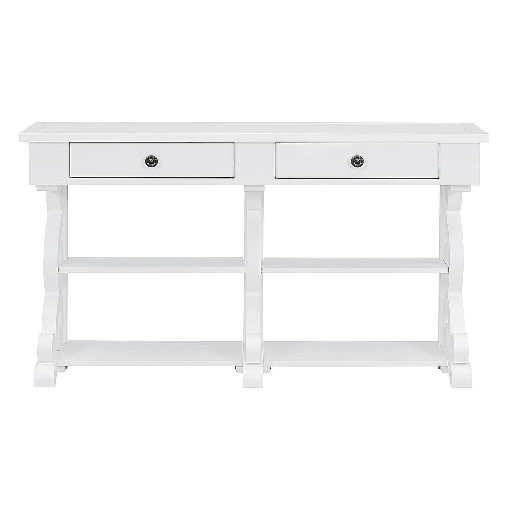 Retro Console Table With Open Shelves and Drawers