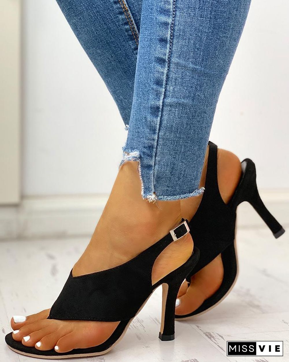 Toe Post Slingback Thin Heeled Sandals