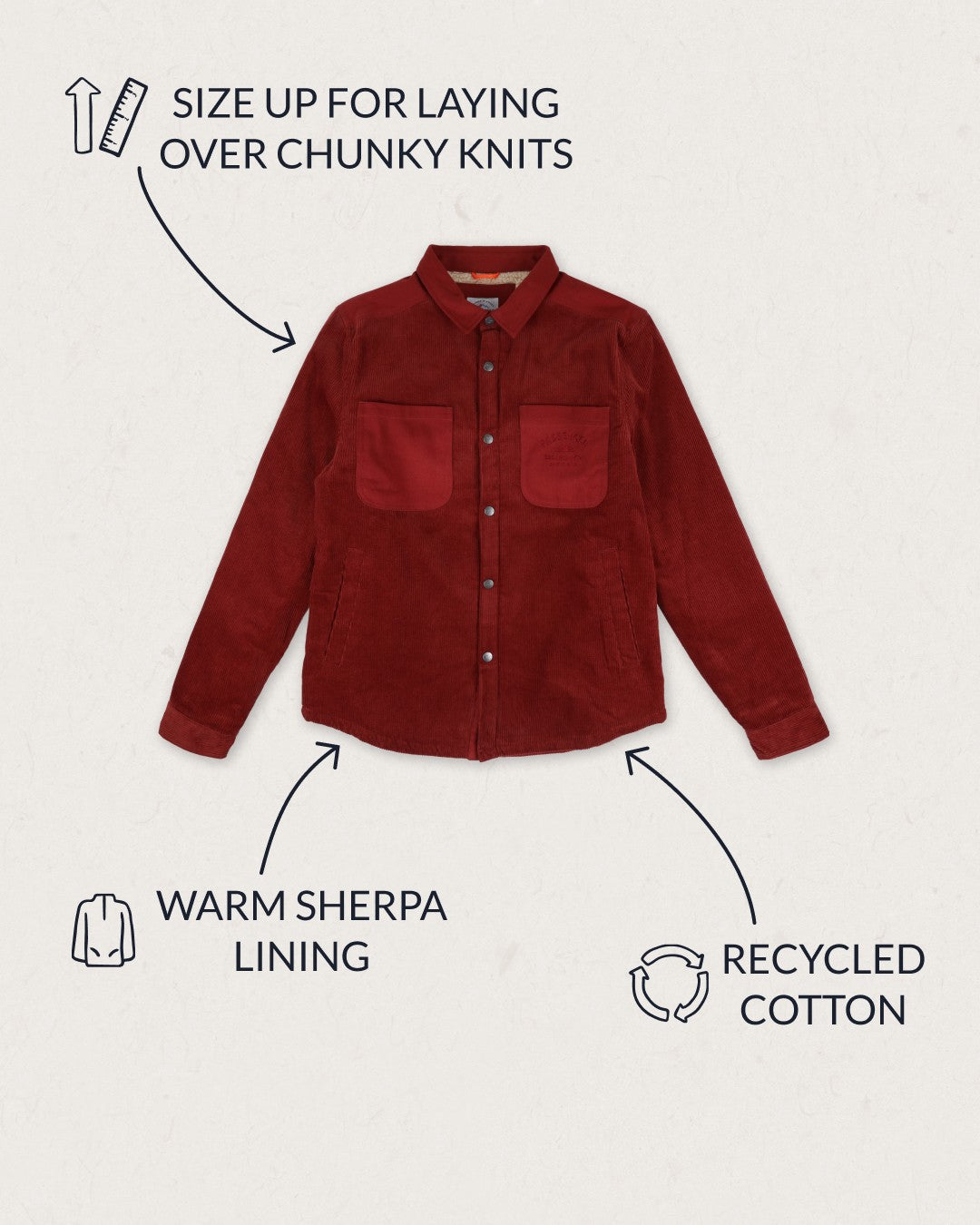 Kodiak Sherpa Lined Cord Overshirt - Russet Brown