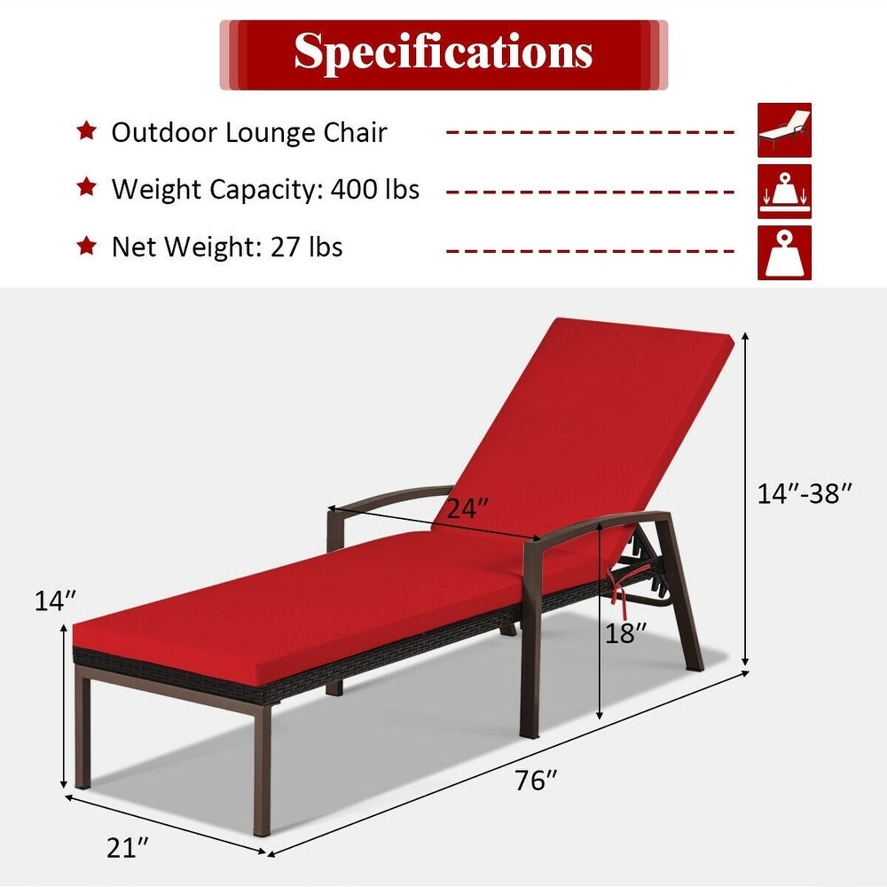 2 pcs Patio Rattan Adjustable Back Lounge Chair   76\