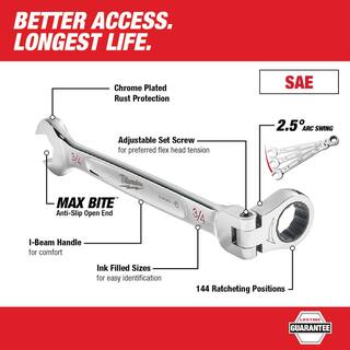 MW 144-Position Flex-Head Ratcheting Combination Wrench Set SAE (15-Piece) 48-22-9413