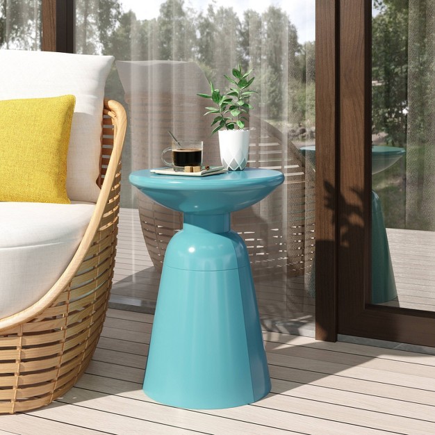 Pelon Outdoor Round Iron Side Table Teal Christopher Knight Home