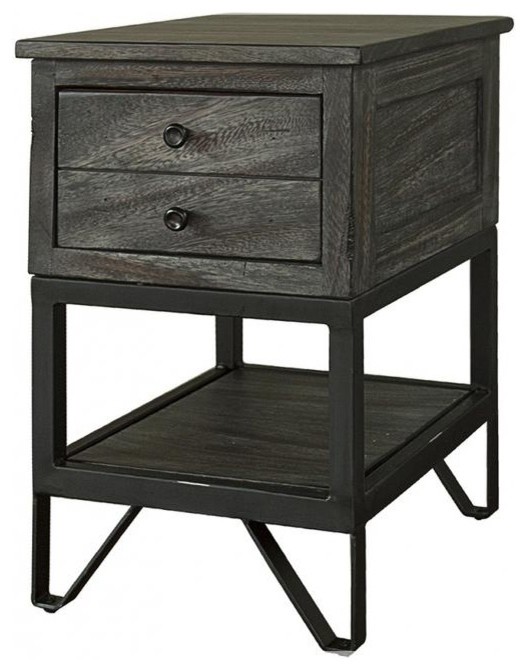 Sawyer Rustic Modern Parota Wood Side Table   Industrial   Side Tables And End Tables   by Crafters and Weavers  Houzz