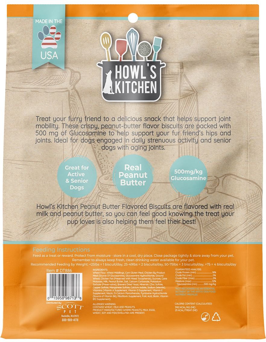 Howl's Kitchen Hip and Joint Peanut Butter Flavor Biscuits Dog Treats