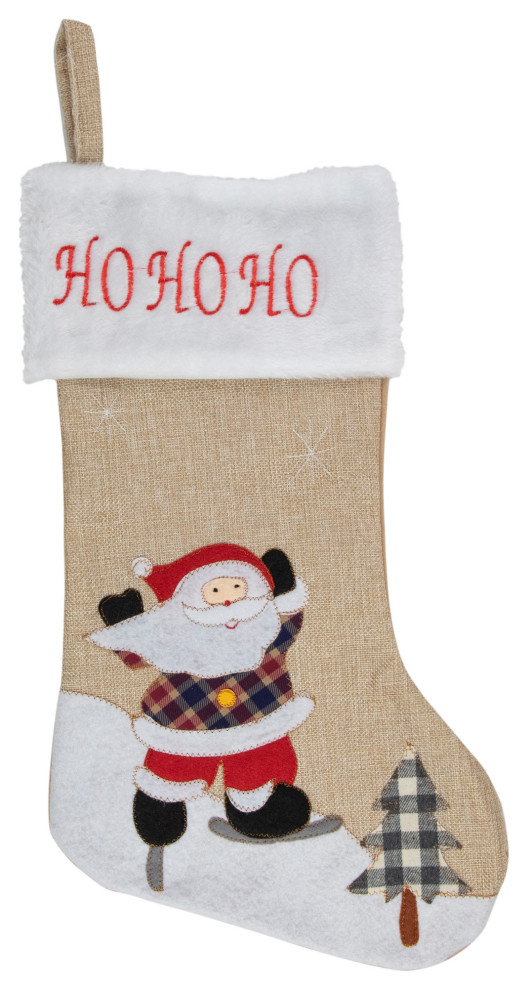 19 quotBeige and Red Burlap  quotHo Ho Ho quotSanta Claus Christmas Stocking   Modern   Christmas Stockings And Holders   by Northlight Seasonal  Houzz