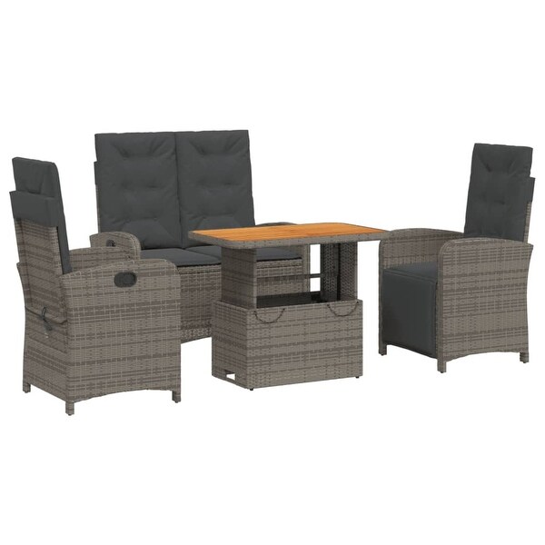 vidaXL Patio Dining Set with Cushions Outdoor Seating Gray Poly Rattan