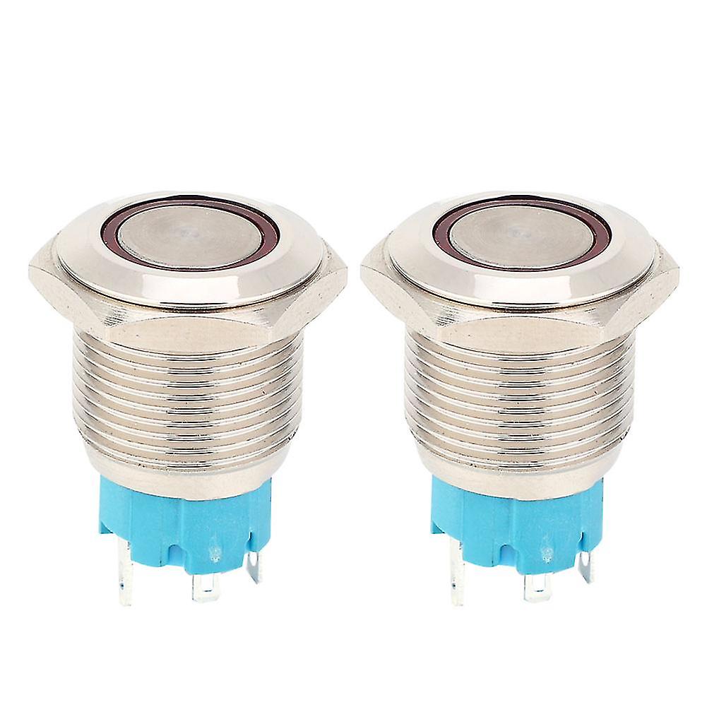 2pcs 12~24VDC Push Button Switch 16mm Self-Locking Metal Button Switch with LightRed