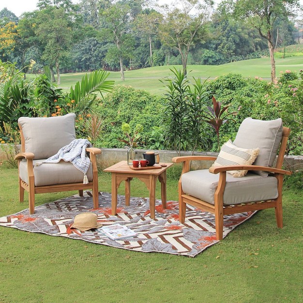 Cambridge Casual 3pc Caterina Teak Outdoor Patio Small Space Chat Furniture Set With Cushion Beige