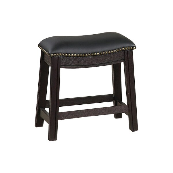 Curved Leatherette Stool with Nailhead Trim， Set of 2， Black