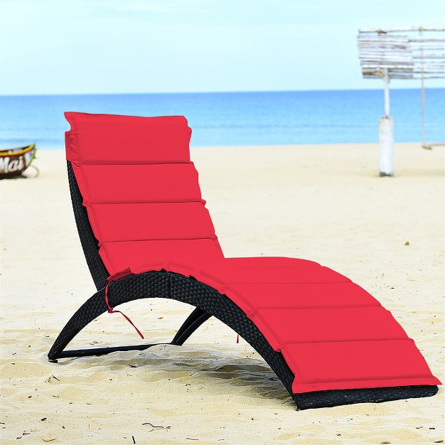 Costway 2pcs Folding Patio Rattan Lounge Chair Chaise Cushioned Portable Garden Lawn Red