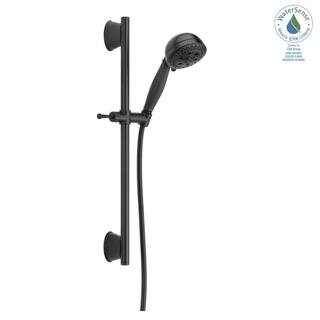 Delta 5-Spray Patterns 1.75 GPM 4.13 in. Wall Mount Handheld Shower Head with Slide Bar and H2Okinetic in Matte Black 51559-BL