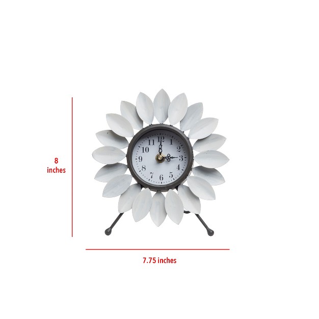 Distressed White Metal Flower Battery Operated Table Clock Foreside Home amp Garden