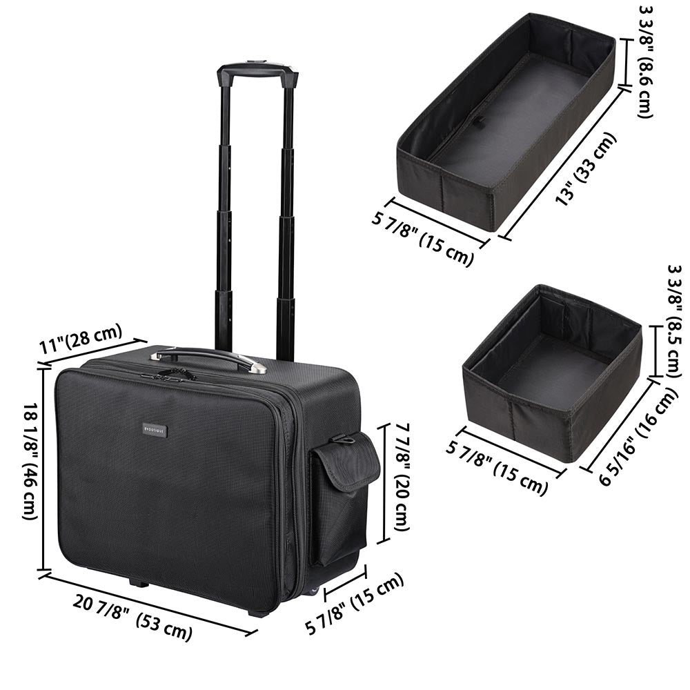 Byootique Rolling Makeup Case on Wheels Cosmetic Organizer 1680D Oxford