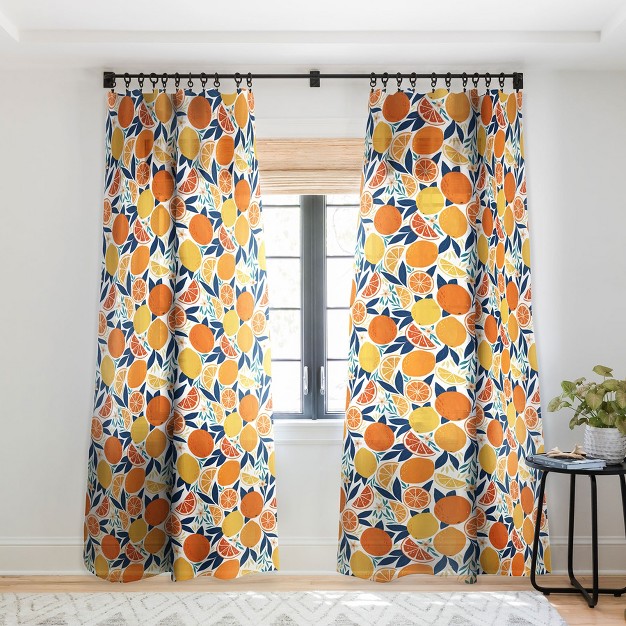 Avenie Citrus Fruits Blue Single Panel Sheer Window Curtain Society6