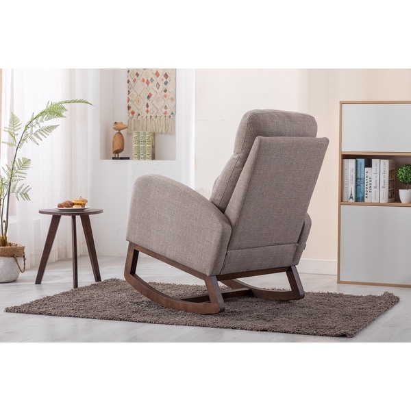 Modern Fabric Tall Back Accent Chair Rocker Chair Upholstered Armchair with Side Pockets， Leisure Single Sofa for Living Room