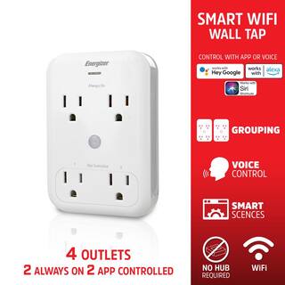 Energizer Smart Wi-Fi Wall Tap 4 Outlet Works With AlexaSiriGoogle Assistant EWT3-1000-WHT