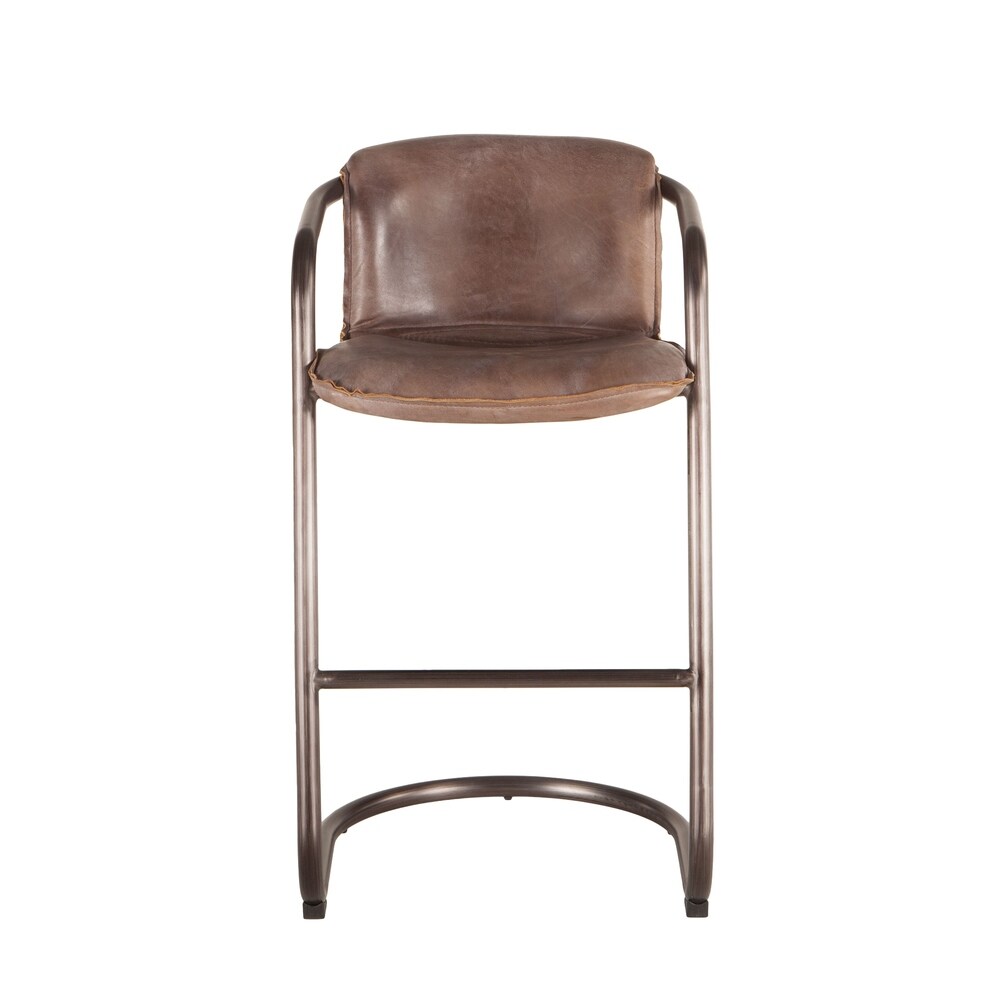 Chiavari Set of 2 Distressed Jet Brown Leather Bar Chairs