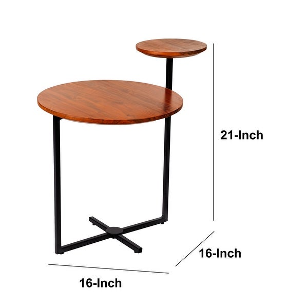 21 Inch Round Acacia Wood Accent End Table with 2 Tier Tabletops